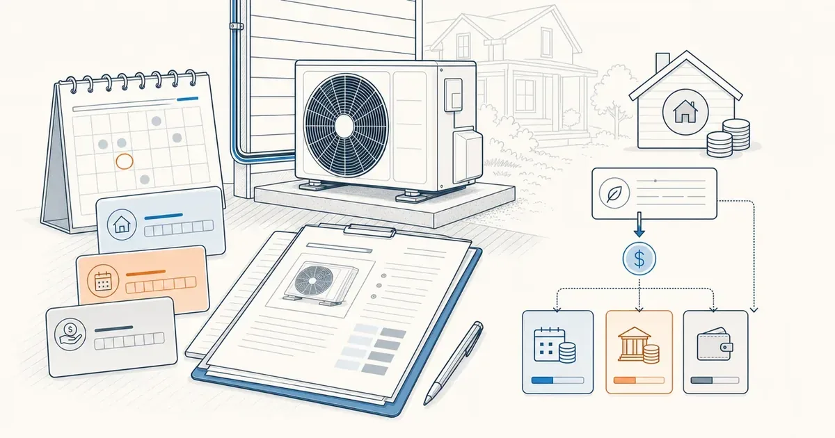 Heat pump financing worksheet with project timing, quote, and repayment options