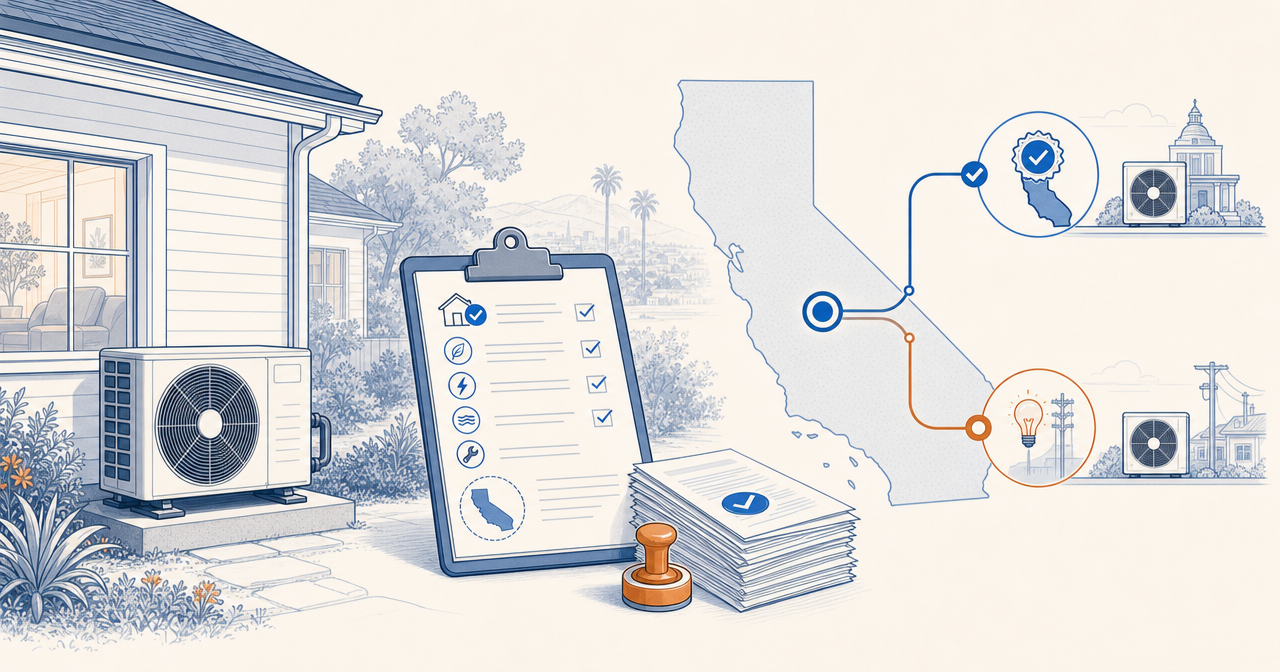 California home heat pump rebate checklist and status map