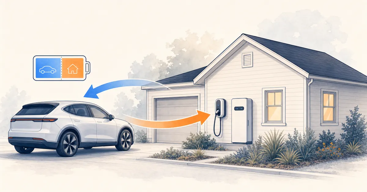Electric vehicle connected to a home charger with two-way energy flow