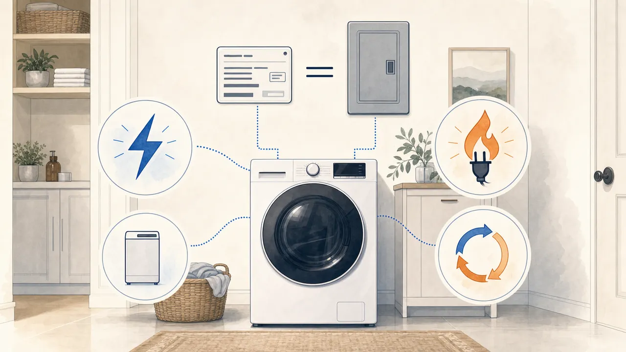 Clothes dryer, closed electrical panel, and visual cues for different dryer power supplies