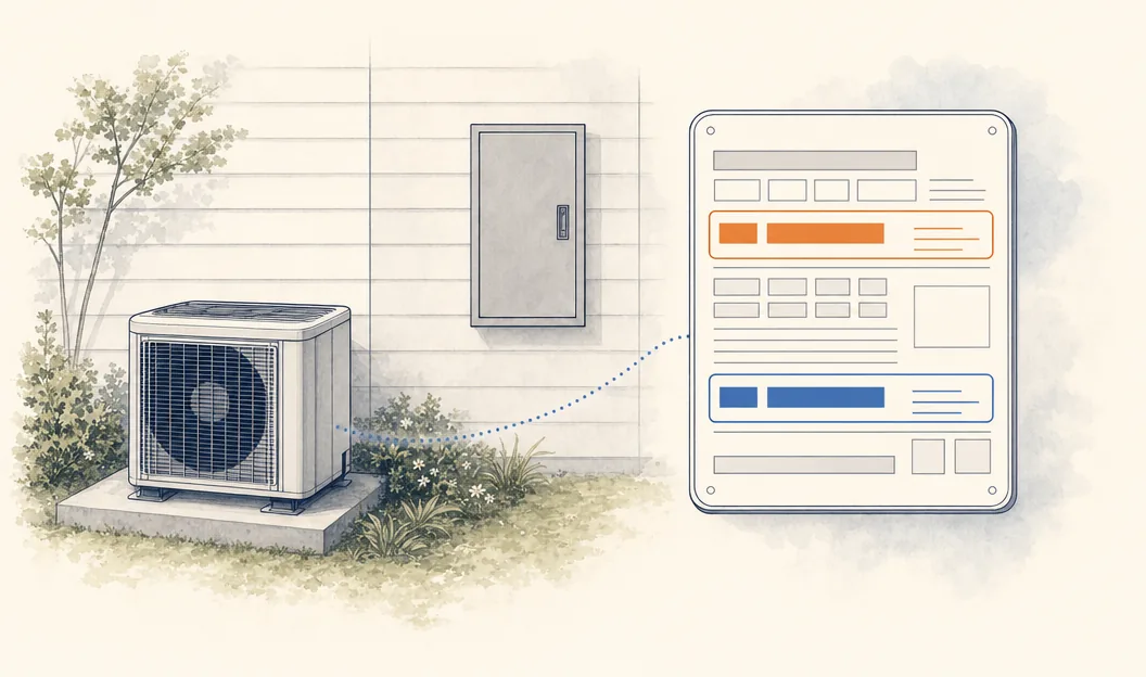 Outdoor air conditioner, closed electrical panel, and abstract rating plate used for a quote review