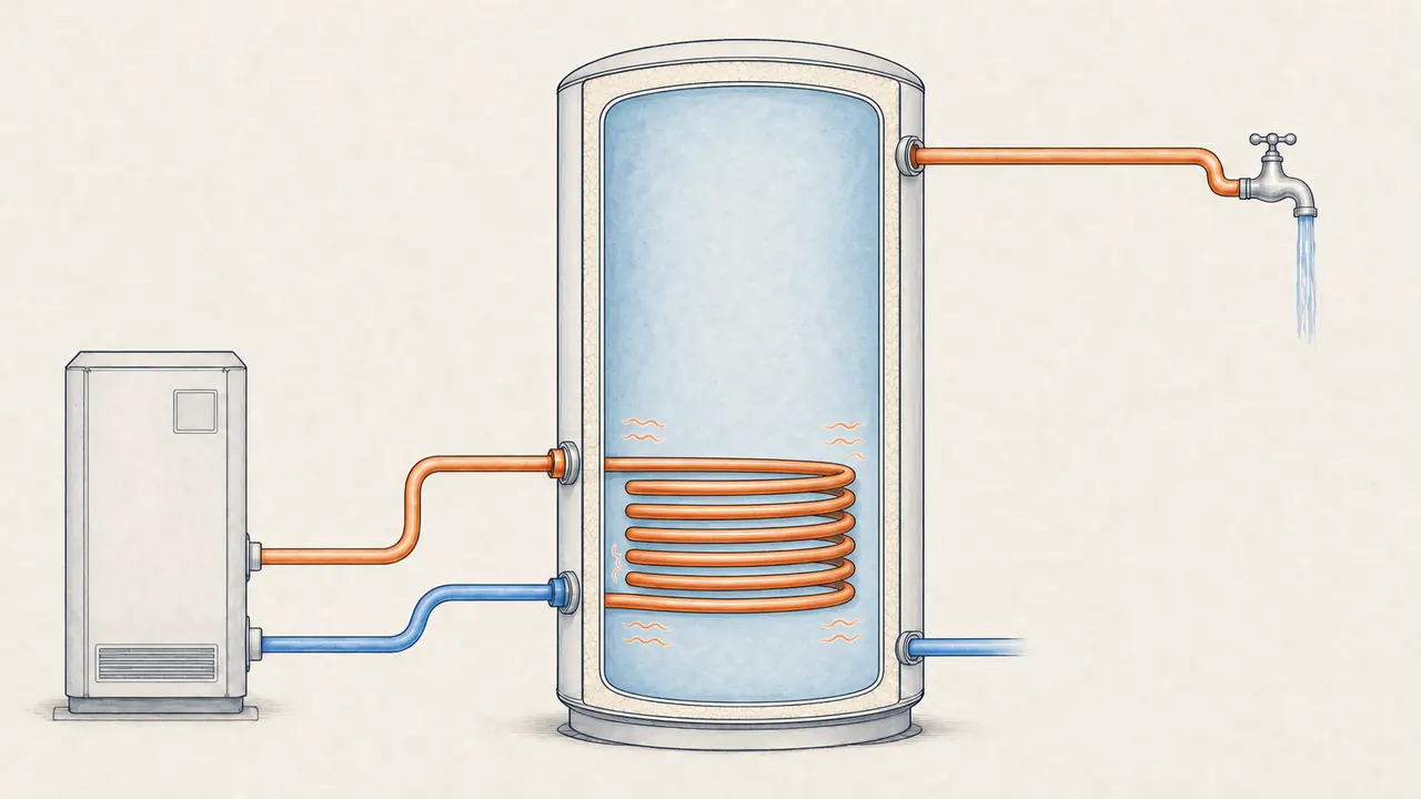 Indirect hot-water tank with a closed heating coil separated from domestic water