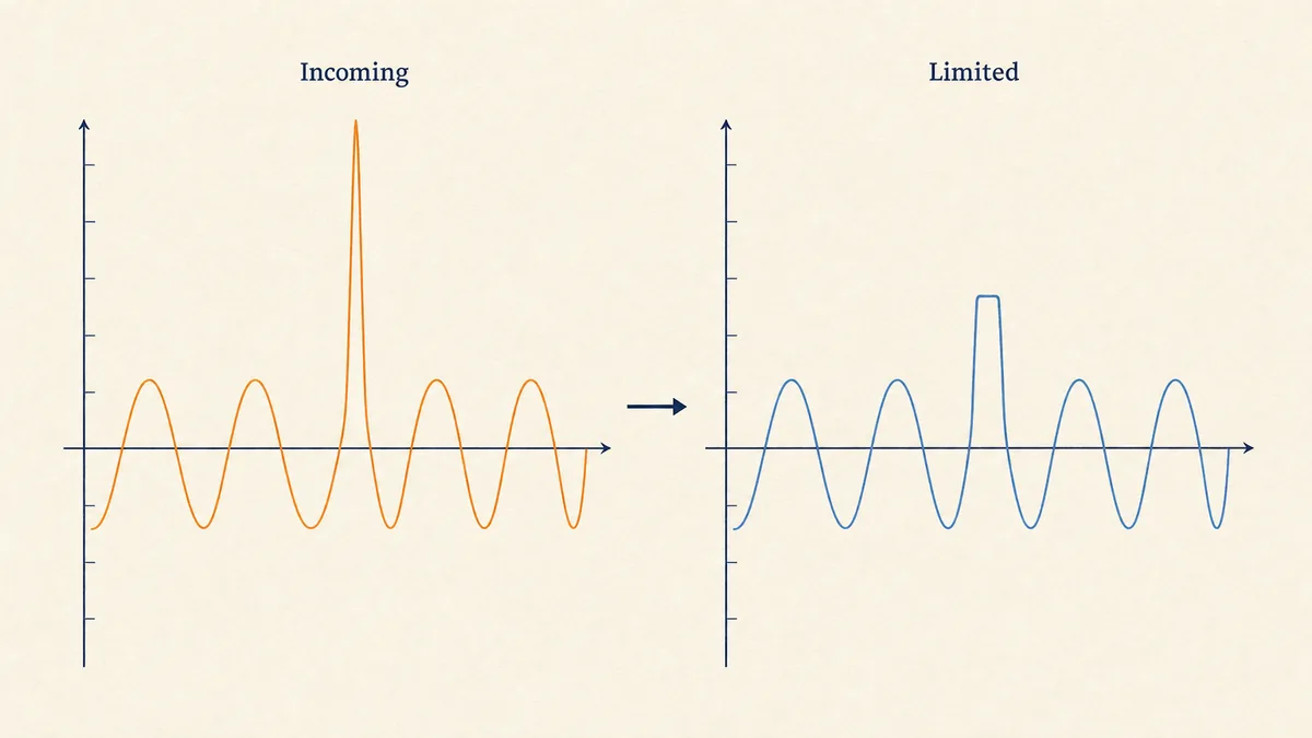 Conceptual incoming voltage spike and lower residual spike after clamping